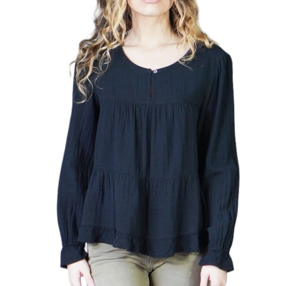 XiRENA Gigi Blouse Top/Boho Tiered Babydoll Gauzy Top Blue S